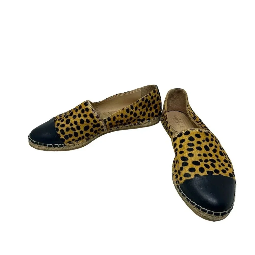 Loeffler‎ Randall Mara Cheetah Leopard Calf Hair Espadrille Flats Size 7.5